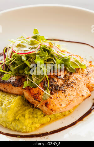 Ahorn-Miso verglast Lachs, Schluck Eatery, Thousand Oaks, Kalifornien Stockfoto