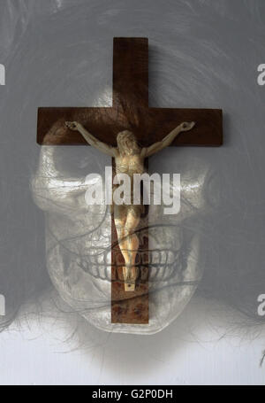 Jesus Christus Gott Antichrist cross Blutmagie Teufel Dämon, Teufel, Monster, Hexerei, Zauber, Waltens Kobold, Hexe, phantom Stockfoto