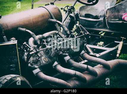 Französisch 1905 Darracq 200 HP Land Speed Record Auto am Prescott Hill Climb, Gotherington, Cheltenham. VEREINIGTES KÖNIGREICH. Vintage-Filter angewendet Stockfoto