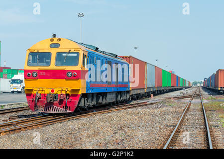 Fracht Bahnsteig mit Güterzug Container Depot Stockfoto