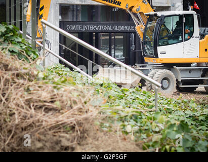 Baustelle des neuen Sitzes des IOC (Internationales Olympisches Komitee) in Lausanne, Schweiz. Stockfoto