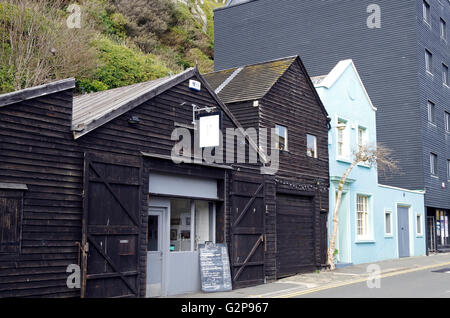 Hastings, E Sussex, Holzschuppen & georgischen Hütte Stockfoto