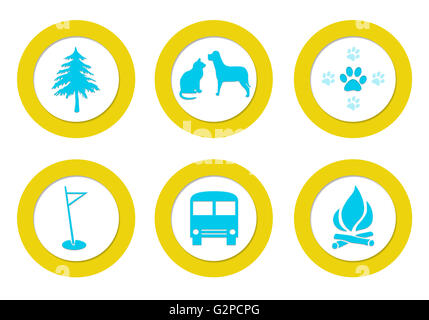 Eingestellt von bunten abgerundeten Icons mit verschiedenen Symbolen Stockfoto