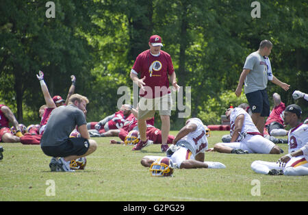 Ashburn, Virginia, USA. 1. Juni 2016. Washington Redskins Cheftrainer Jay Gruden schaut zu, wie sein Team in einer organisierten Team-Aktivität (OTA) im Park der Redskins in Ashburn, Virginia am Mittwoch, den 1. Juni 2016.Credit nimmt: Ron Sachs/CNP © Ron Sachs/CNP/ZUMA Draht/Alamy Live News Stockfoto