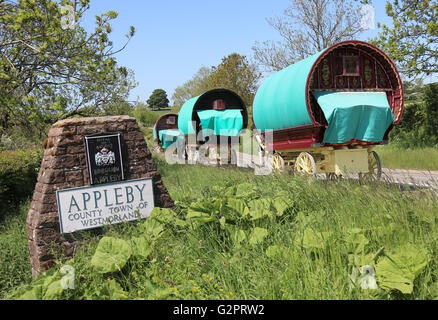 Appleby in Westmorland, Cumbria, UK. 2. Juni 2016. Mitglieder der Gemeinschaft der Reisenden machen dort Weg, Appleby Horse Fair, Appleby in Westmorland, Cumbria, England, Großbritannien-Credit: Jamie Tyerman/Alamy Live News Stockfoto