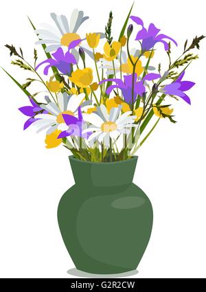 Wilde Blumen in Vase, isolierte Vektor Stock Vektor