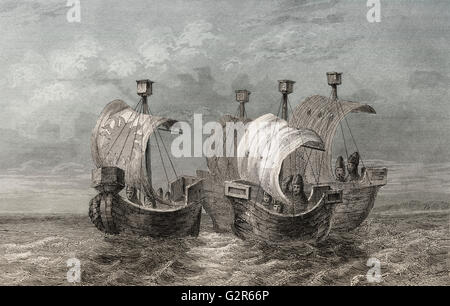 Anglo-Saxon Segelboote, 14. Jahrhundert Stockfoto