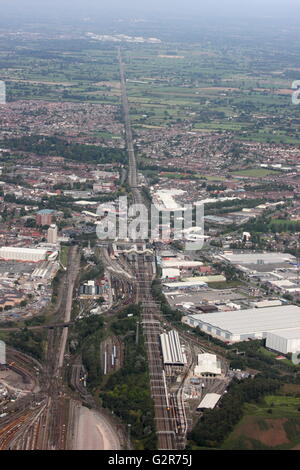 Luftaufnahme von Crewe Bahnhof Stockfoto