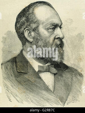 James Abram Garfield (1831-1881). US-amerikanischer Politiker der Republikanischen Partei. 20. Präsident der Vereinigten Staaten vom 4. März 1881, bis zu seiner Ermordung im selben Jahr. Porträt. Gravur. Stockfoto