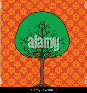 flache Cartoon Stil Baumsymbol auf ornamentalen Hintergrund kann wie Design-Element verwendet werden Stock Vektor