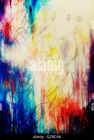 Zeichnung des Schmetterlings. Computer-Collage und Farbe Struktur. Stockfoto