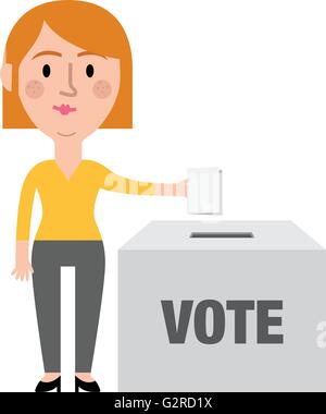 Darstellung der weiblichen Charakter setzen Stimme In die Wahlurne Stock Vektor