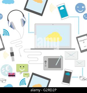 Sich wiederholende Muster-Vektor-Illustration von Kommunikationsgeräten Technologie Stock Vektor
