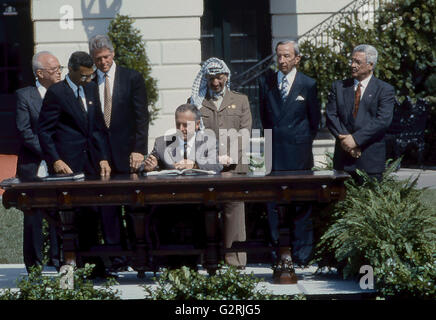 Washington, DC, USA, 13. September 1993 die Unterzeichnung der Erklärung Grundsätze auf das Weiße Haus Kredit: Mark Reinstein Stockfoto