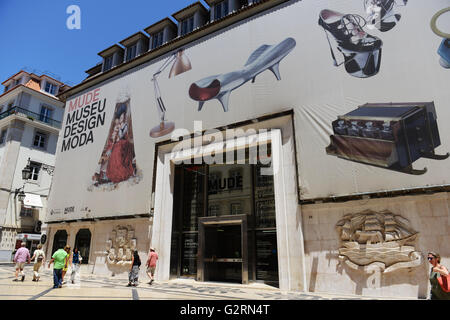 MUDE - Museum für Gestaltung MODA auf Rua Augusta in der alten Stadt von Lissabon. Stockfoto