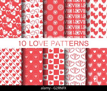 Herz Mustersatz für Valentinstag, Muster Farbfelder, Vektor, endlose Textur kann verwendet werden, für Tapeten, Musterfüllungen, w Stock Vektor
