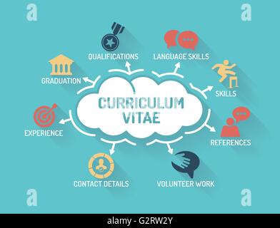 Curriculum Vitae - Diagramm mit Keywords und Symbole - flache Bauform Stock Vektor