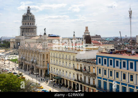 El Capitolio, Gran Teatro De La Habana Alicia Alonso und Hotel Inglaterra Hotel Telegrafo, Parque Central, Havanna, Kuba Stockfoto