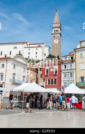 Tartini-Platz, Piran, Primorska Region, Slowenien, Europa Stockfoto