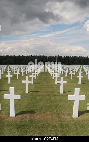 Linien von Gräbern in den Ardennen American Cemetery & Memorial, Neuville-En-Condroz, Wallonien, Belgien Stockfoto