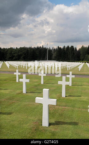 Linien von Gräbern in den Ardennen American Cemetery & Memorial, Neuville-En-Condroz, Wallonien, Belgien Stockfoto