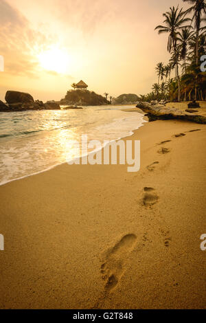 Sonnenaufgang am Cabo San Juan im Tayrona National Park Stockfoto