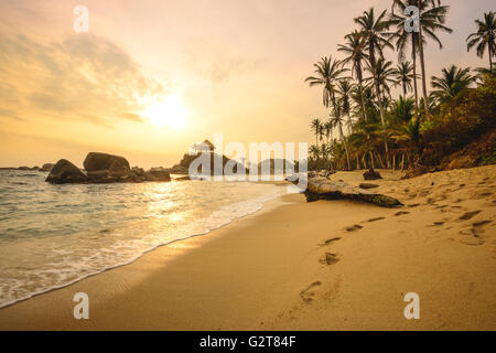 Sonnenaufgang am Cabo San Juan im Tayrona National Park Stockfoto