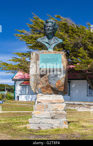 Das Denkmal für Margaret Thatcher am East Falkland-Inseln, Stanley, Falkland-Inseln, British Overseas Territory. Stockfoto