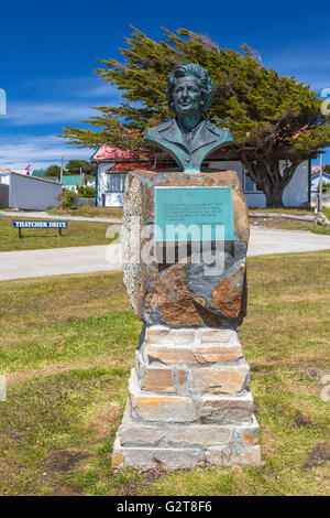 Das Denkmal für Margaret Thatcher am East Falkland-Inseln, Stanley, Falkland-Inseln, British Overseas Territory. Stockfoto