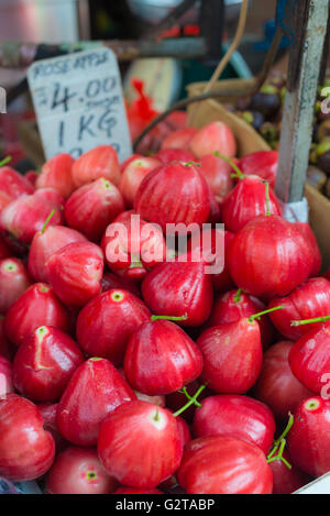 Rose-Äpfel verkaufen tropische Früchte am Markt Kuala Lumpur, Malaysia. Stockfoto