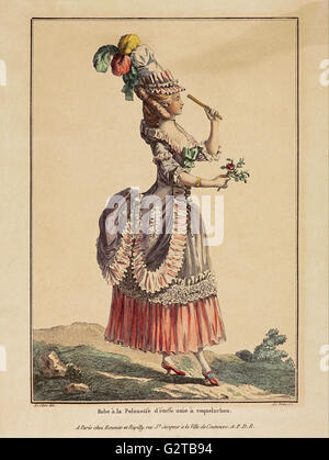 La Gallerie des Modes; Le Clerc; Dupin - print; farbige Gravur - Robe ein Poloniose d'etoffe Unie- Stockfoto