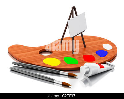 3D Renderer Bild. Staffelei malen und Farbe-Palette. Isolierten weißen Hintergrund. Stockfoto