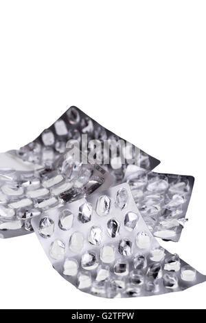 Haufen von gebrauchten, leere Tablet-Blister-Verpackungen. Stockfoto