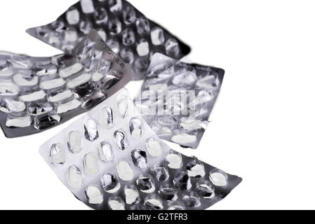 Haufen von gebrauchten, leere Tablet-Blister-Verpackungen. Stockfoto