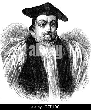 William Laud (1573-1645) war ein englischer Bischof und Akademiker. Er war der Erzbischof von Canterbury von 1633, während der persönlichen Herrschaft von Charles ich. Das lange Parlament von 1640 Laud des Verrats beschuldigt, und er wurde in den Tower of London inhaftiert, bis er am 10. Januar 1645 auf dem Tower Hill enthauptet wurde. Stockfoto