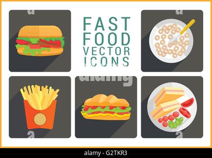 Fast-Food-flache Vektor-icons Stock Vektor
