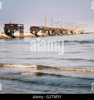 Trabucco, Trebuchet, Trabocco - traditionellen Fischerhäusern in Süditalien. Stockfoto