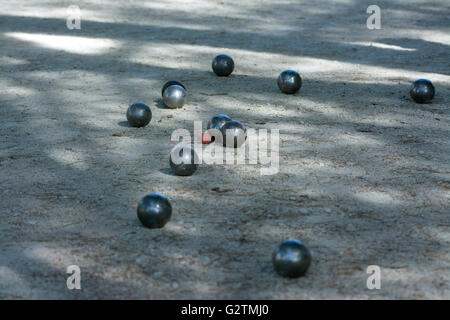 Boccia-Spiel, Fontvieille, Bouches-du-Rhône, Provence-Alpes-Cote d ' Azur, Frankreich Stockfoto