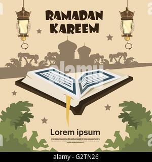 Offenen Koran Silhouette Moschee Ramadan Kareem Religion Fastenmonats Stock Vektor