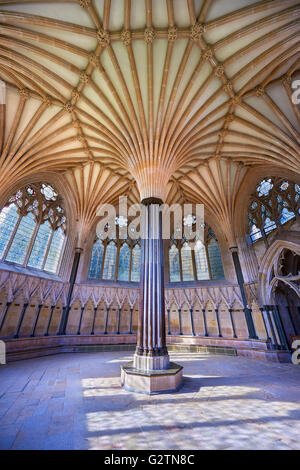 Gewölbte Decke der Kapitelsaal der mittelalterlichen Kathedrale von Wells, englischen gotischen Stil, Wells, Somerset, England Stockfoto