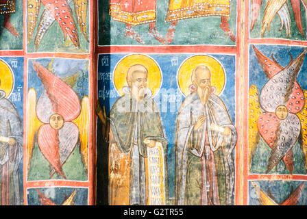 Kloster Moldovita; Kirche Buna Vestire (Verkündigung); Fresken von Heiligen, Moldovita, Moldawien, Rumänien, Moldawien Stockfoto