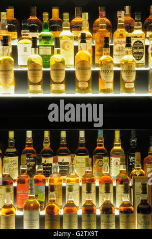 Schottland, Edinburgh, Scotch Whisky Experience, größte Sammlung von Whisky der Welt auf dem Display. Stockfoto