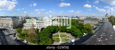 Blick von der Justizpalast am Rathaus, Parlament, der Stephansdom, Kunsthistorisches Museum (von links nach rechts), Stockfoto