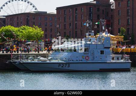 Massen, Touristen, Ausflügler, Besucher und Touristen, besuchen die Großsegler-Veranstaltung im Dockland bei den internationalen Mersey River Festival 2016, Stockfoto