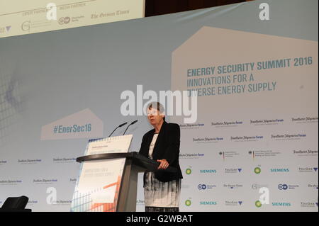 Berlin, Deutschland. 2. Juni 2016. Babara Hendricks, Bundesumweltminister von der Bundesrepublik Deutschland, spricht auf der Energy Security Summit 2016 in Berlin, Deutschland, 2. Juni 2016. © Yan Feng/Xinhua/Alamy Live-Nachrichten Stockfoto