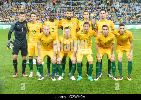 ANZ Stadium, Sydney, Australien. 4. Juni 2016. Internationale Fußball-freundlich. Australien gegen Griechenland. Australien-Mannschaftsaufstellung vor Kick-off. Australien gewann das Spiel mit 1: 0. Bildnachweis: Aktion Plus Sport/Alamy Live-Nachrichten Stockfoto