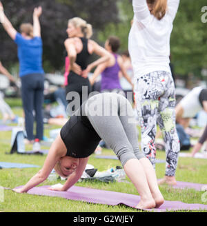 Brentwood, Essex, UK, 4. Juni 2016, Sonnengebet an Masse Yogathon zugunsten der Geist Credit: Ian Davidson/Alamy Live News Stockfoto