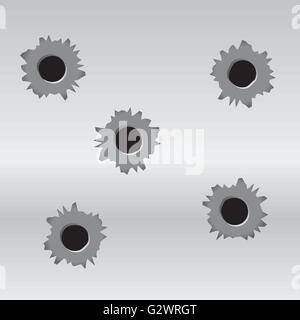 Ein Satz von 5 Einschusslöcher auf einem metallischen Hintergrund. Vektor EPS 10-Datei zur Verfügung, die skalierbar ist. Einschusslöcher sind gruppiert und legen Stock Vektor