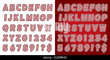 Eine Reihe von Zuckerstange Weihnachten Urlaub Alphabet Buchstaben und zahlen. Vektor EPS 10 zur Verfügung. Buchstaben auf einem weißen Hintergrund ein Stock Vektor