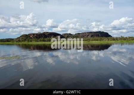 Blick auf die Feuchtgebiete und Auen am Mount Borradaile, in der Nähe von Cooper Creek, West-Arnhemland, Northern Territory, Australien Stockfoto